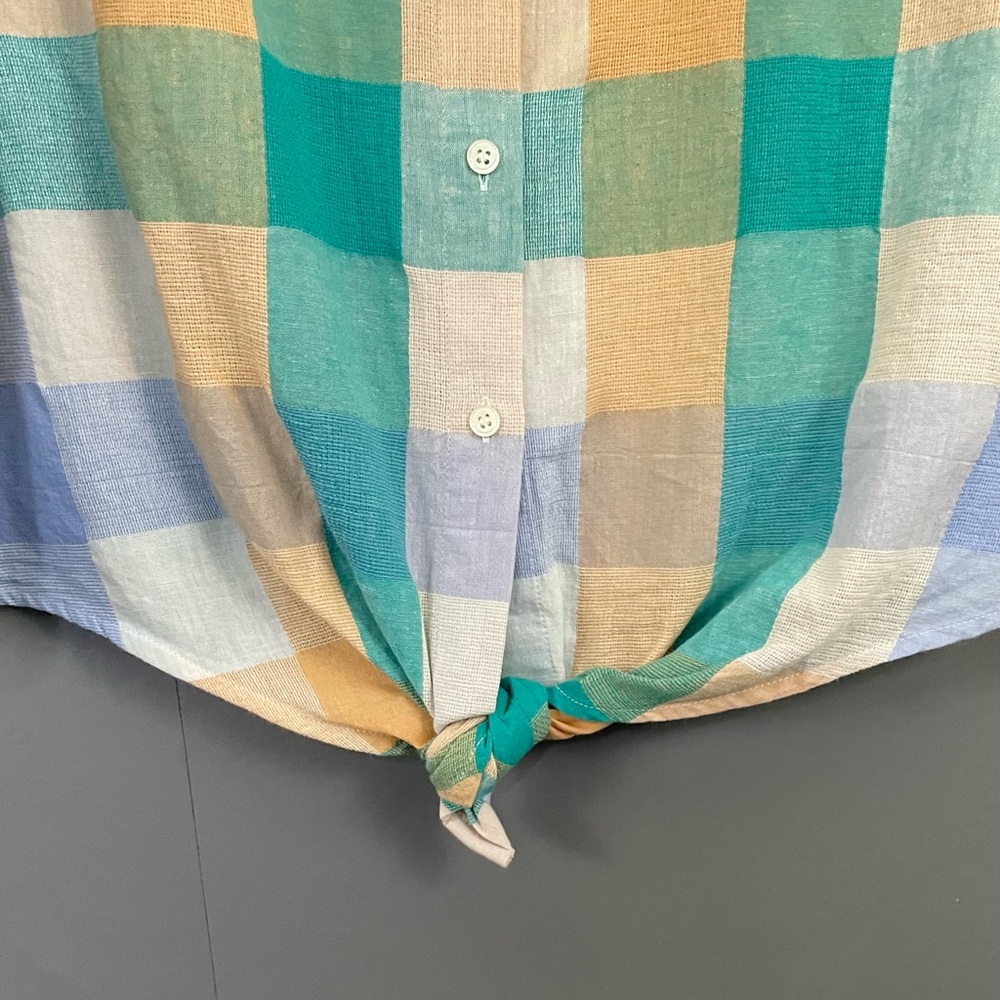 Madewell Gingham Linen Cotton Tie Front Shirt Short Sleeve NWT - Picture 6 of 11